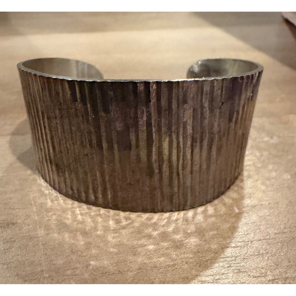 Vintage Taxco Mexico Sterling Silver Textured Vertical Lines Cuff Bracelet